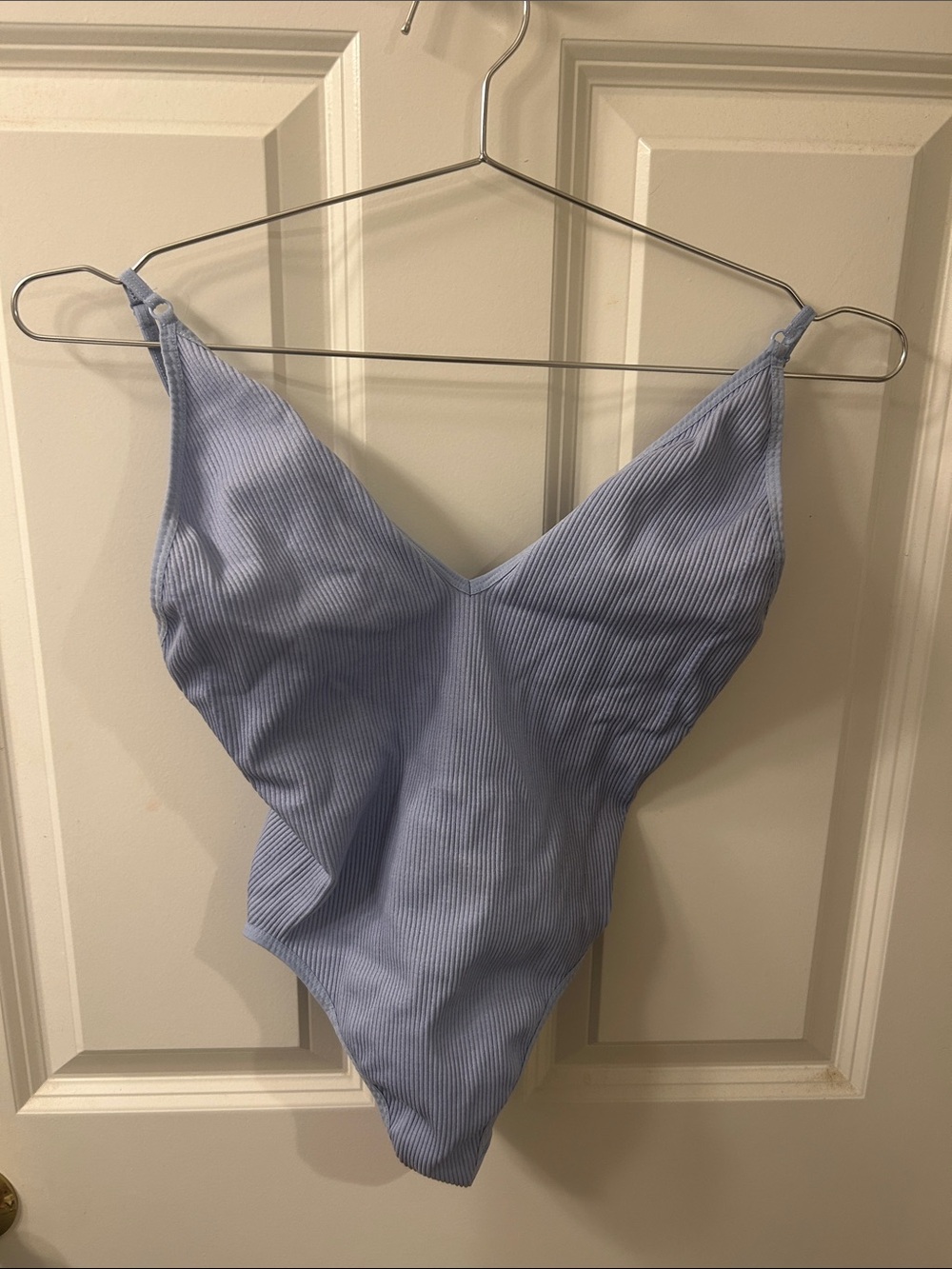 Urban Outfitters Light Blue Ribbed V-Neck Bodysuit